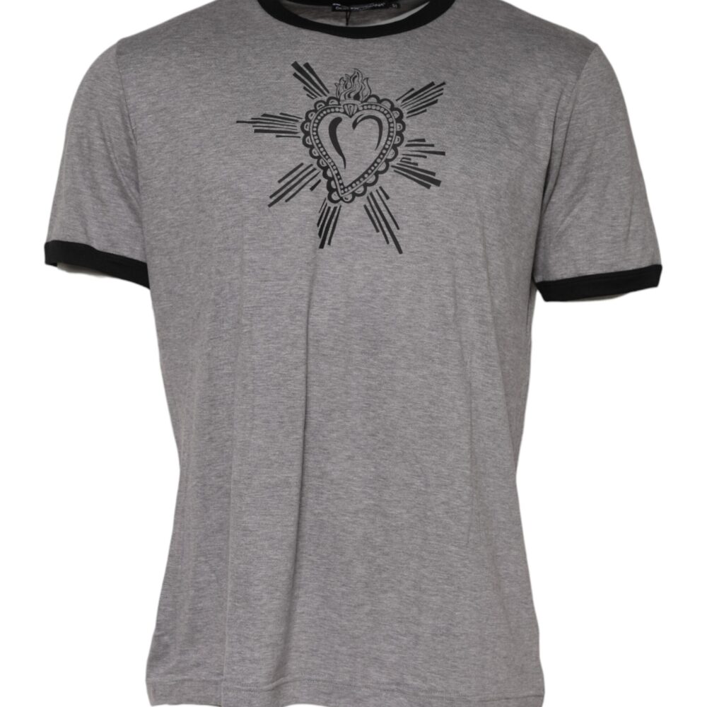 Gray Sacred Heart Cotton Crew Neck T-shirt