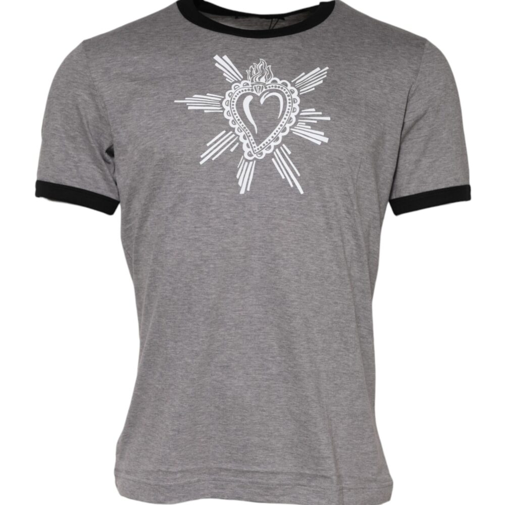 Gray Sacred Heart Cotton Crew Neck T-shirt