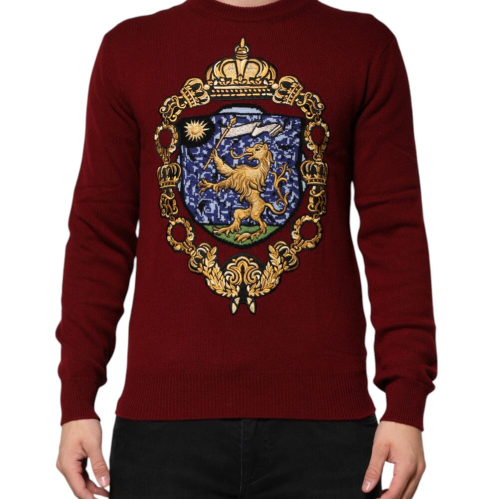 Burgundy Cashmere Lion Crest Pullover Sweater