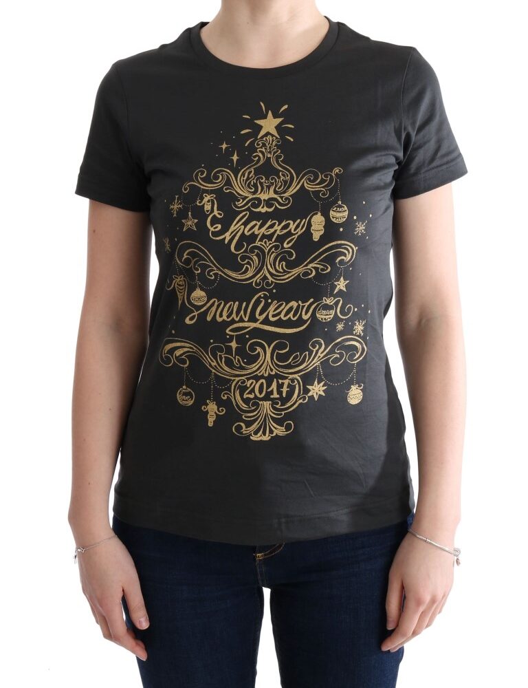 Elegant Gray Cotton Tee with Exclusive Print