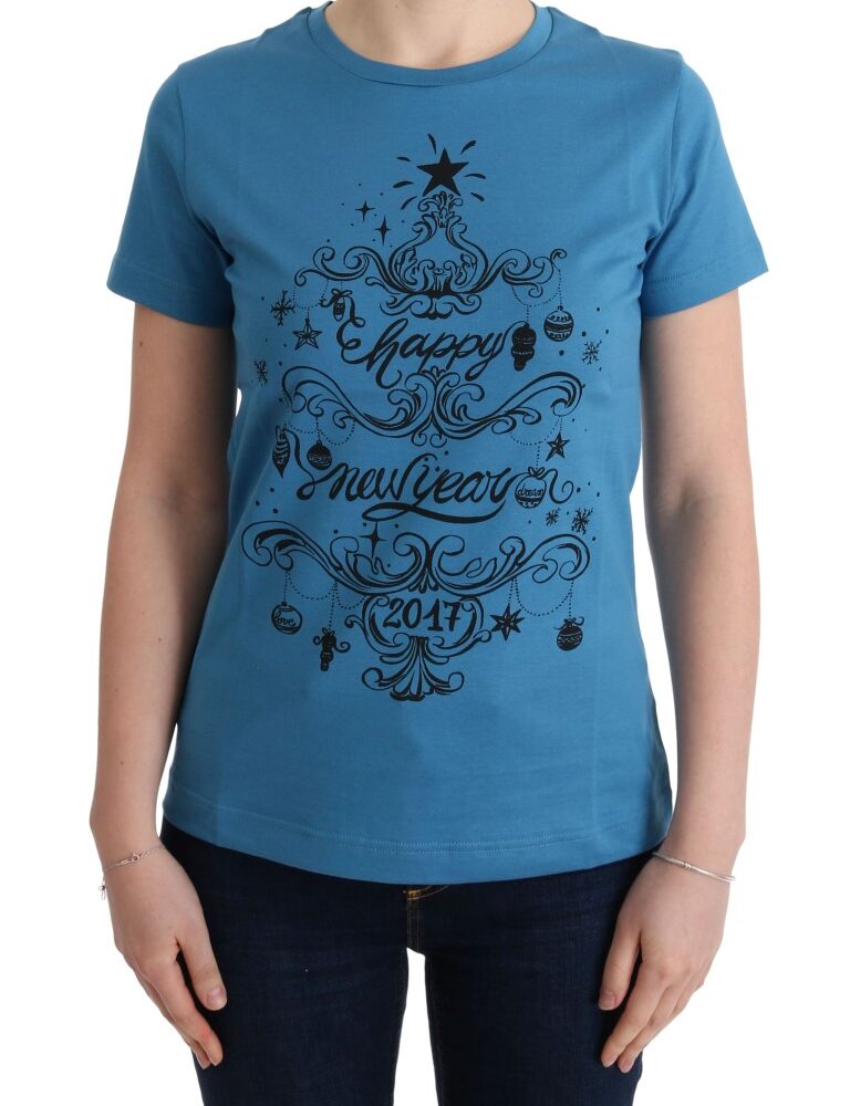 Chic Blue Cotton Tee with 2017 Print