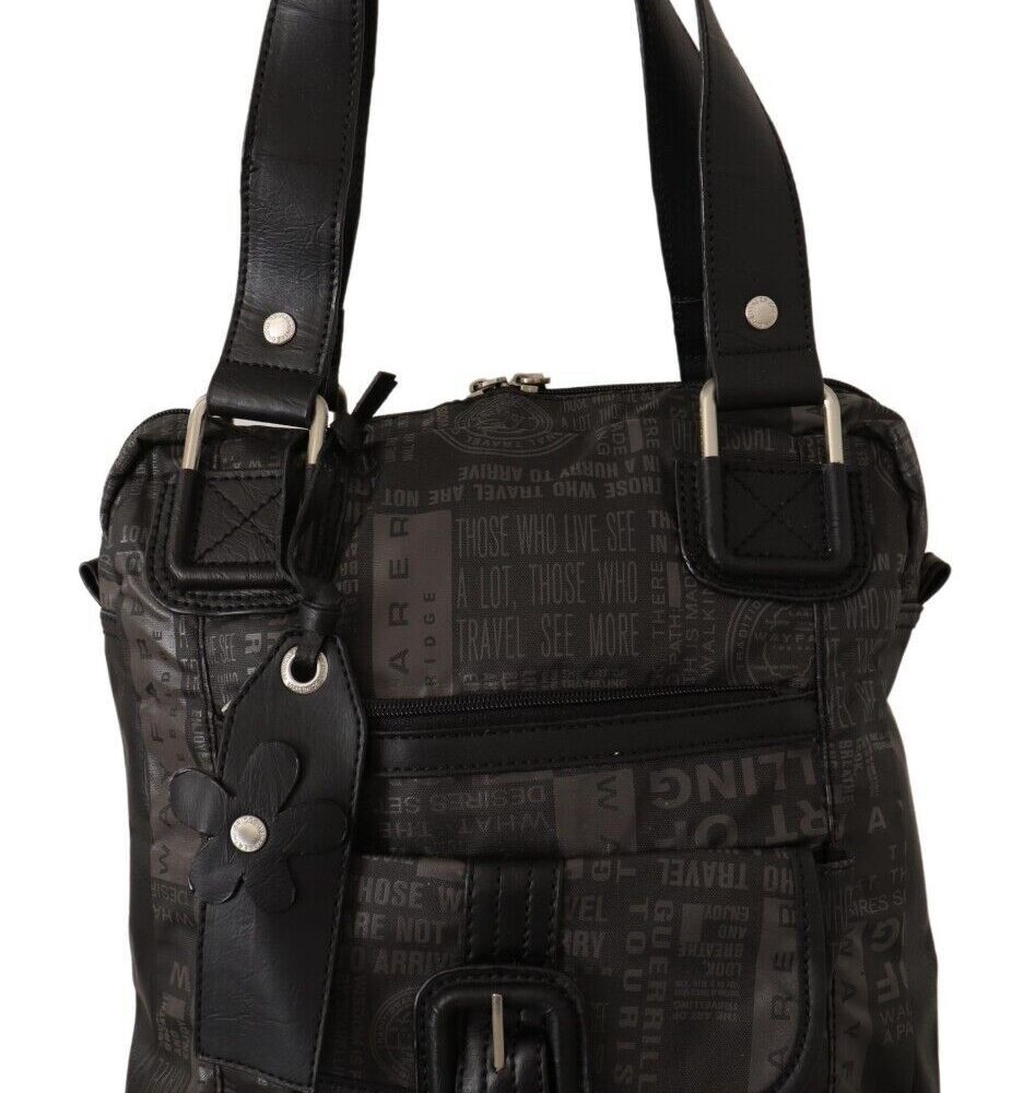 Chic Black and Gray Fabric Shoulder Handbag