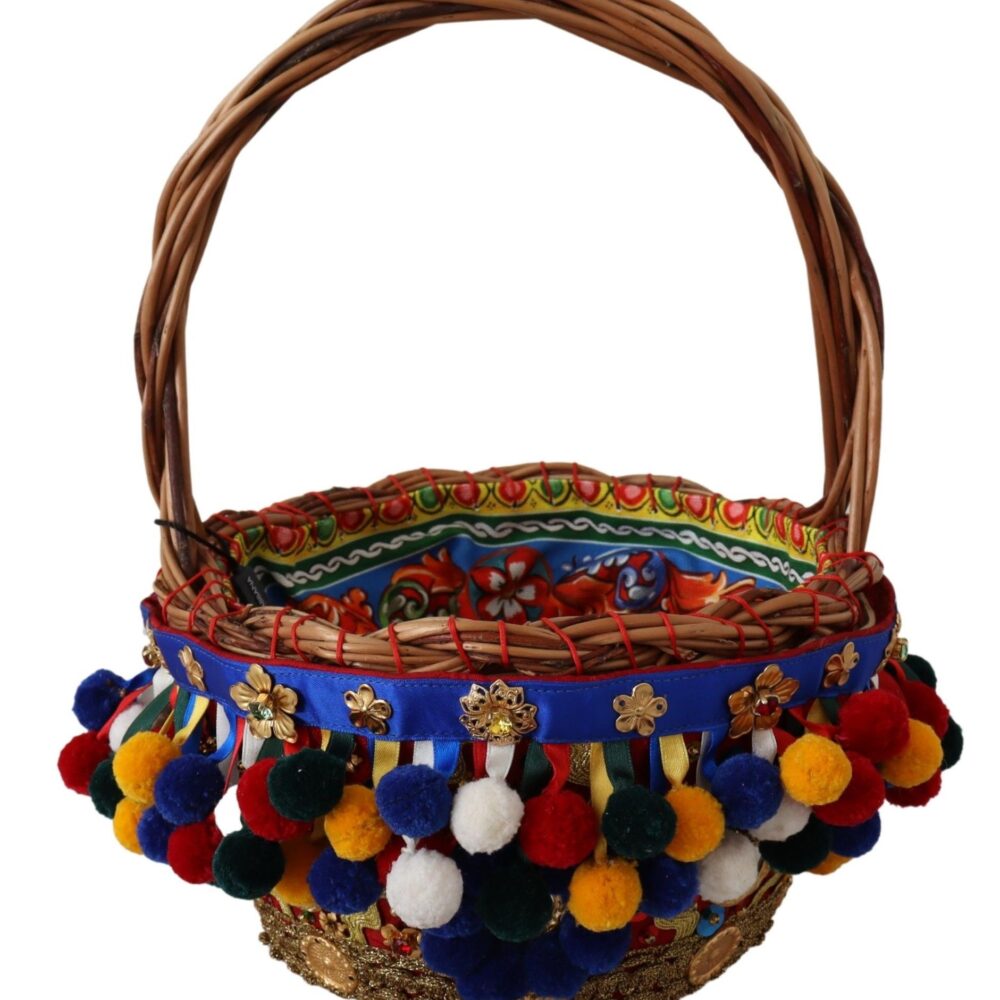 Multicolor Embellished Wicker Tote