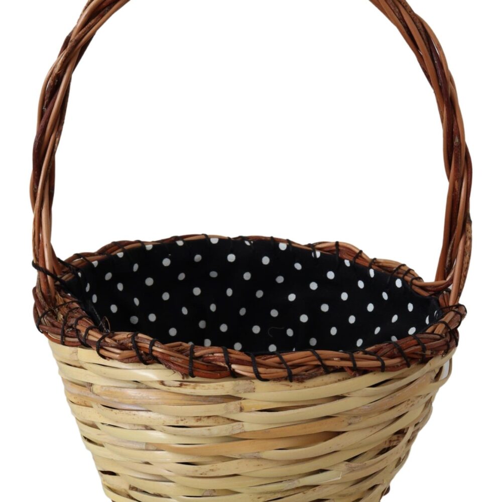 Chic Beige Wicker Basket Tote Bag