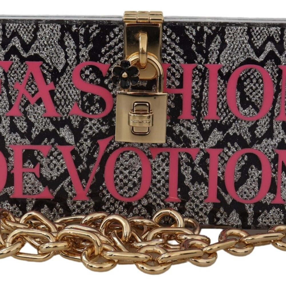 Gray Resin Dolce Box Clutch with Gold Details