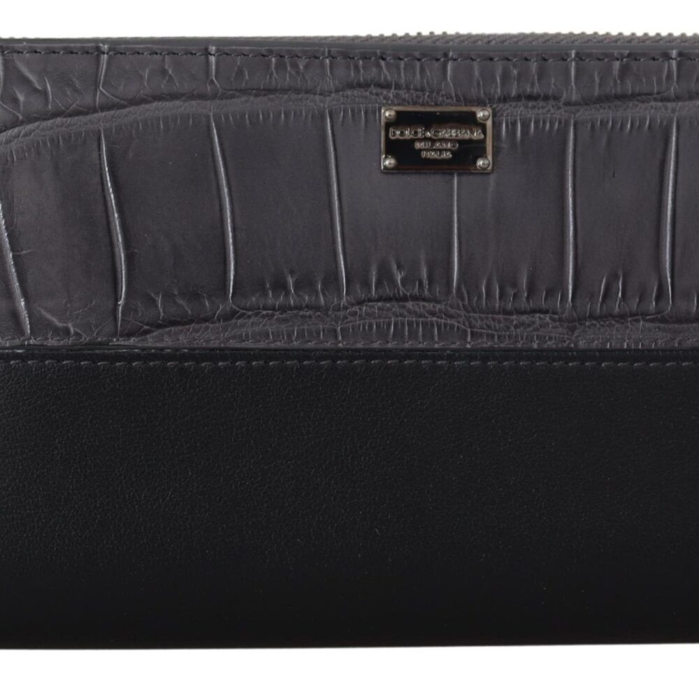 Black Zip Around Continental Clutch Leather Wallet