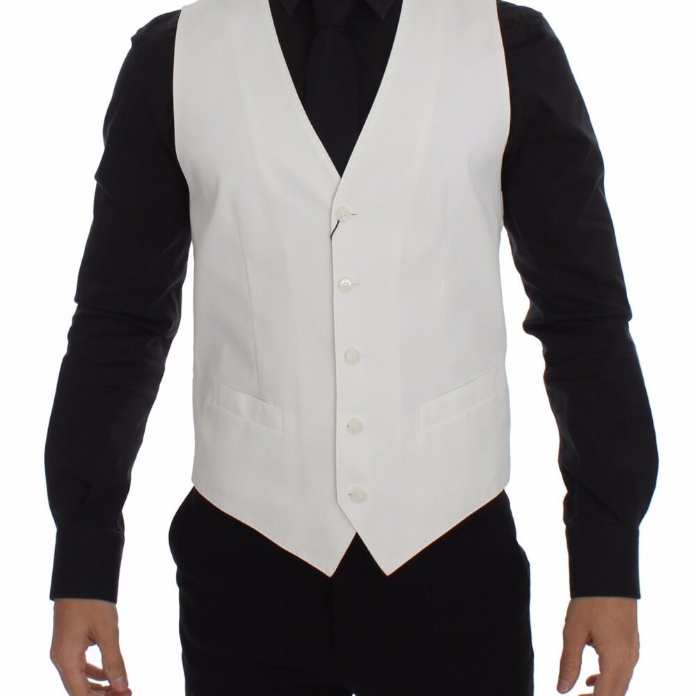 Elegant White Cotton Silk Dress Vest