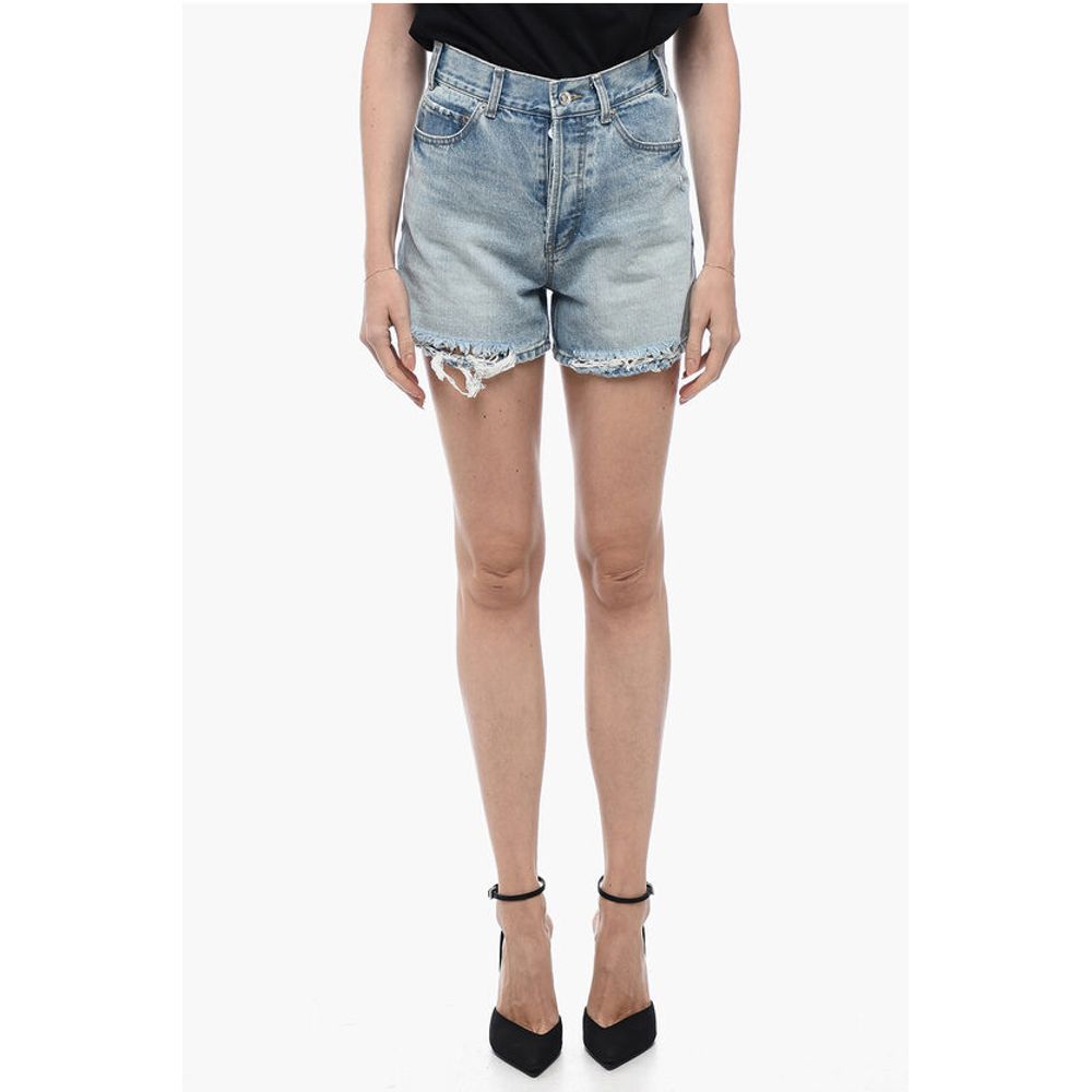 Denim Shorts with Frayed Hem