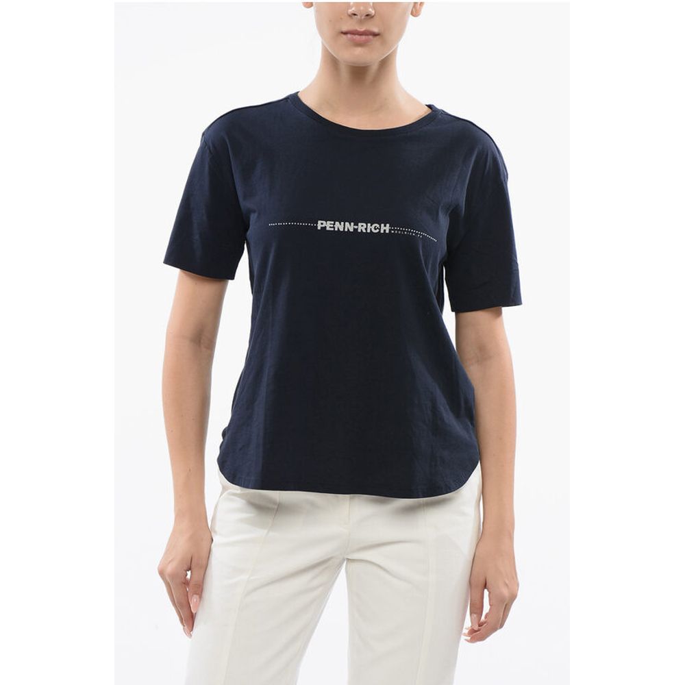 PENN-RICH Printed Logo Cotton T-Shirt with Microstuds