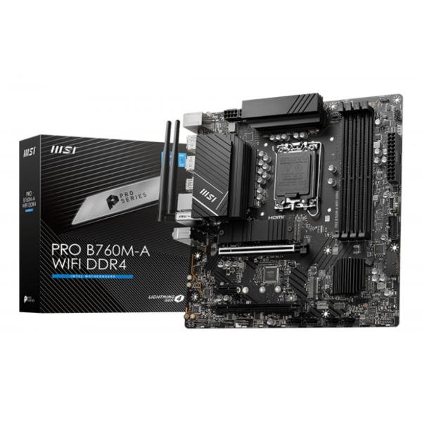 MSI PRO B760M-A WIFI DDR4 - Motherboard - micro ATX - LGA1700-Sockel - B760 Chipsatz - USB 3.2 Gen 2, USB 3.2 Gen 1, USB-C 3.2 Gen 1 - 2.5 Gigabit LAN, Wi-Fi 6E, Bluetooth - Onboard-Grafik (CPU erforderlich)