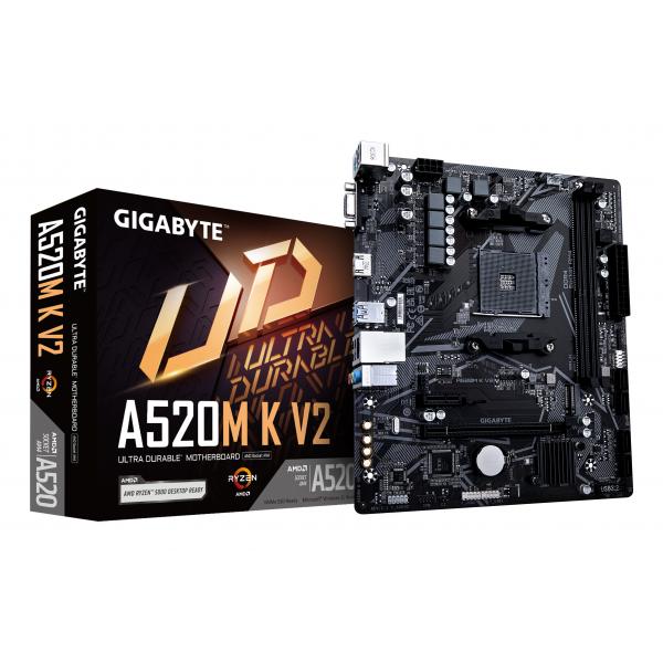 Gigabyte A520M K V2 - 1.0 - scheda madre - micro ATX - Socket AM4 - Chipset AMD A520 - USB 3.2 Gen 1 - Gigabit LAN - grafica integrata (CPU richiesta)