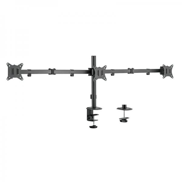 LogiLink Befestigungskit (Tischmontage) - einstellbarer Doppelarm - für 3 Monitore - Armlänge: 658 mm - Kunststoff, Stahl, Aluminium - Schwarz - Bildschirmgröße: 43.2-68.6 cm (17"-27")