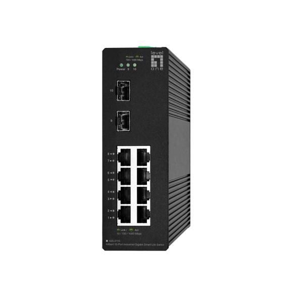 Switch industriale Gigabit Smart Lite LevelOne Hilbert a 10 porte, 8 Gigabit RJ45, 2 Gigabit SFP, Gestito, L2, Gigabit Ethernet (10/100/1000), full duplex