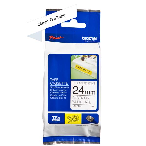 Brother TZe-S251 - Adesivo extra forte - Nero su bianco - Rotolo (2,4 cm x 8 m)