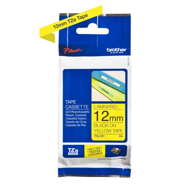 Brother TZe-631 - Autoadesivo - Nero su giallo - Rotolo (1,2 cm x 8 m)