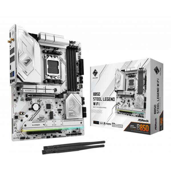 ASRock B850 STEEL LEGEND WIFI - Motherboard - ATX - Socket AM5 - AMD B850 Chipsatz - USB-C 3.2 Gen 2x2, USB-C 3.2 Gen 1 - Wi-Fi 7, Bluetooth, 2.5 Gigabit LAN - Onboard-Grafik (CPU erforderlich)