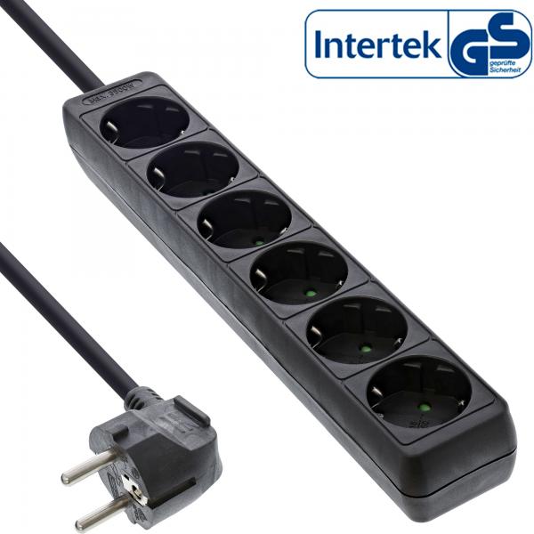Multipresa InLine - contatto di protezione a 6 vie - nero - 1,5 m