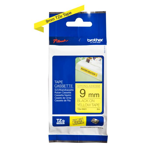 Brother TZe-S621 - Adesivo extra forte - Nero su giallo - Rotolo (0,9 cm x 8 m)