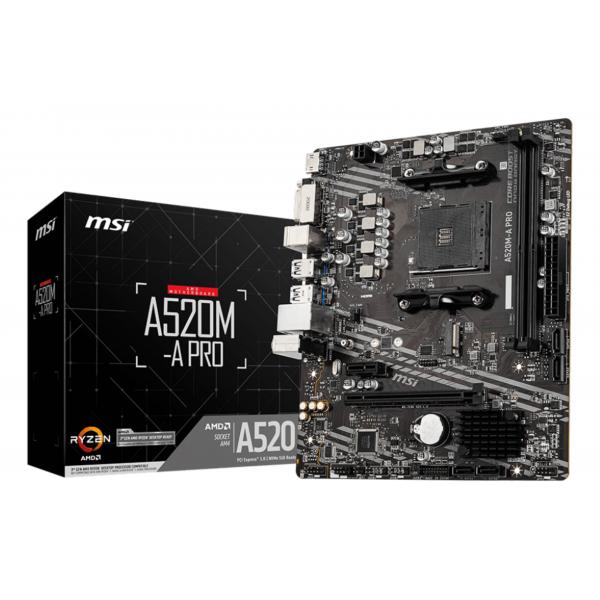 MSI A520M-A PRO - scheda madre - micro ATX - Socket AM4 - chipset AMD A520 - USB 3.2 Gen 1 - Gigabit LAN - grafica integrata (CPU richiesta)