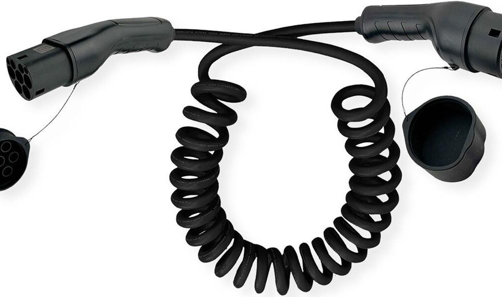 ROLINE E-Auto Ladekabel Typ2, 1-phasig, 250VAC (1P+N+E), 32 A, 7,4 kW, Spiralkabel, 3 m (19.08.0033)