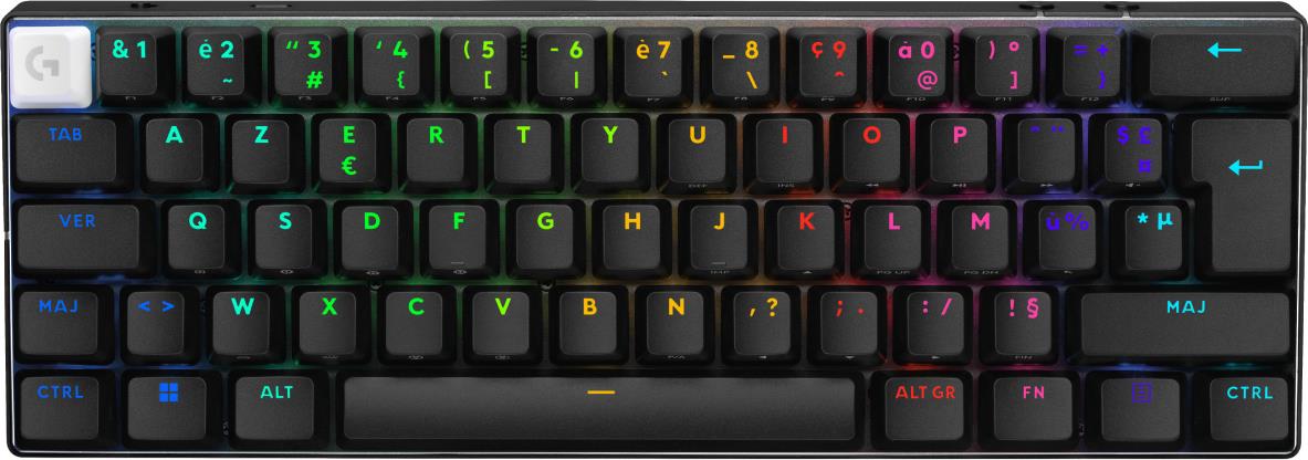 Logitech G PRO X 60 - Tastatur - Gaming - 60% - TKL - Hintergrundbeleuchtung - kabellos - 2,4 GHz, Bluetooth - AZERTY - Französisch - Tastenschalter: Tactile - Schwarz (920-011906)