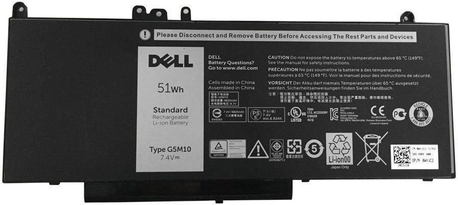 Dell - Laptop-Batterie - Lithium-Polymer - 4 Zellen - 6880 mAh - 51 Wh - Schwarz - für Latitude E5450, E5550 (WYJC2)