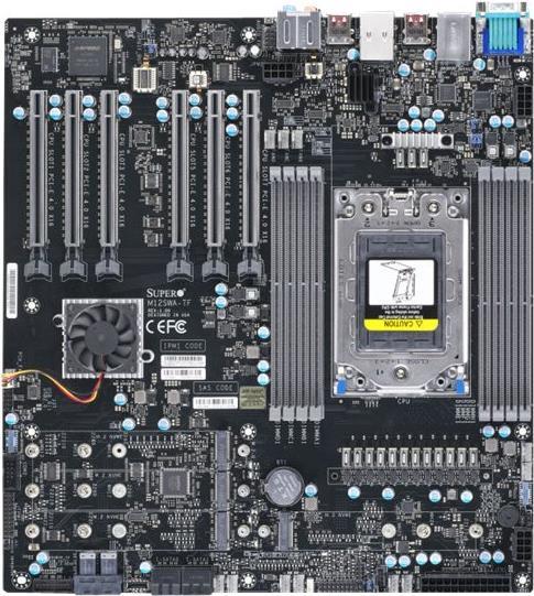 SUPERMICRO M12SWA-TF - Motherboard - Erweitertes ATX - Socket sWRX8 - AMD WRX80 Chipsatz - USB-C Gen2, USB 3.2 Gen 1, USB 3.2 Gen 2, USB-C Gen 2x2 - 10 Gigabit LAN, Gigabit LAN - Onboard-Grafik - HD Audio (8-Kanal)