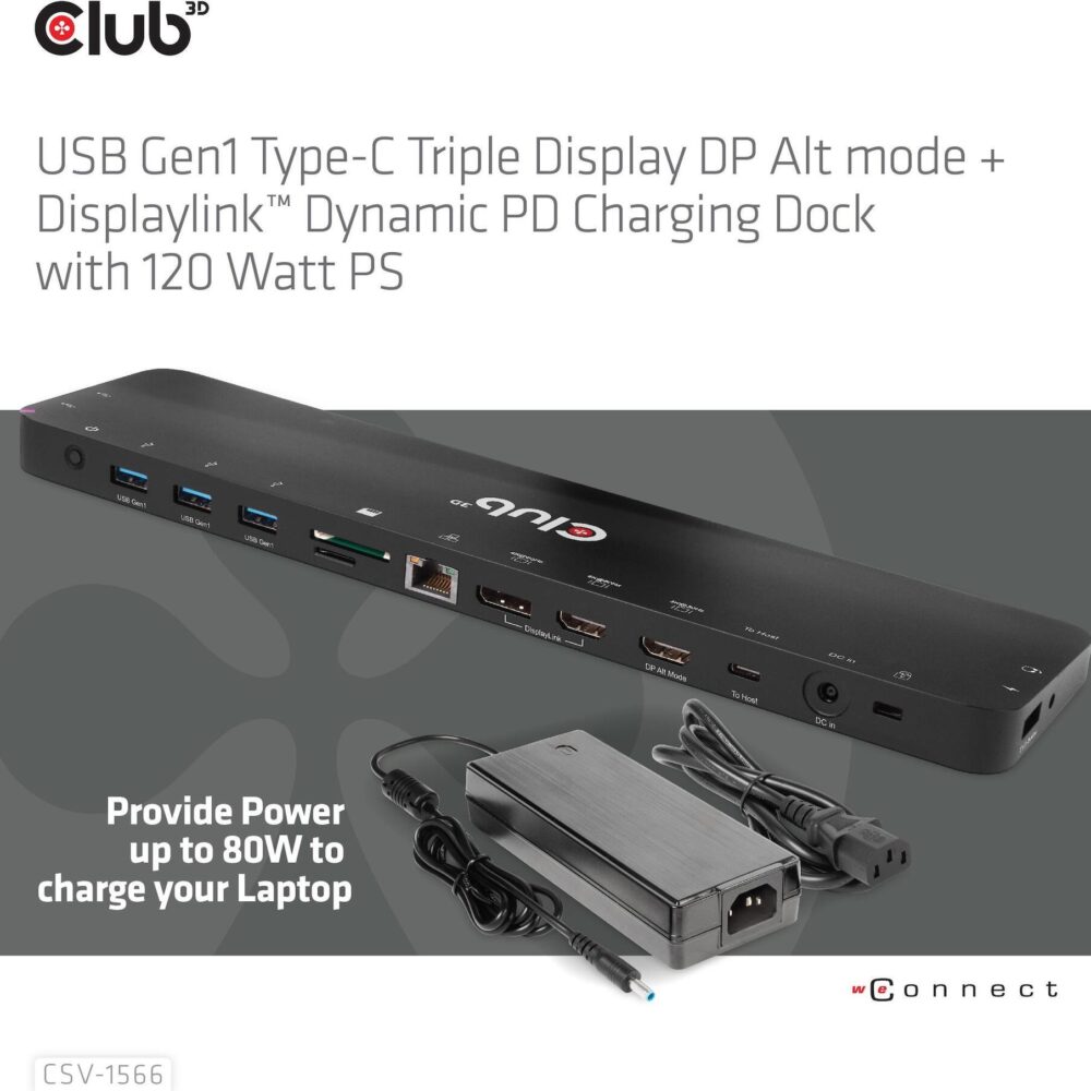 Club 3D - Dockingstation - USB-C - 2 x HDMI, DP - GigE - 120 Watt (CSV-1566)