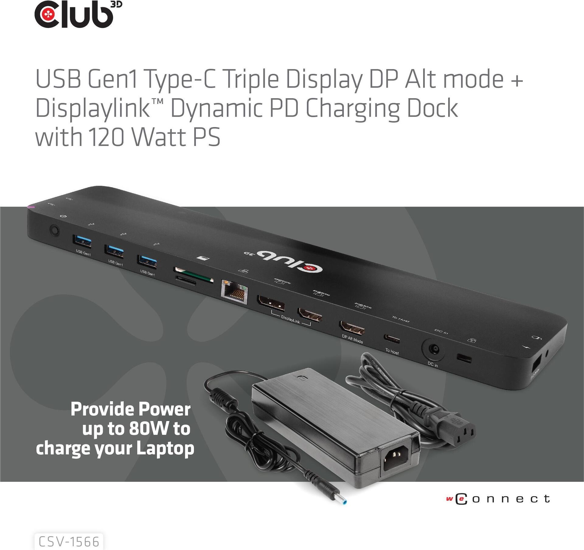 Club 3D - Dockingstation - USB-C - 2 x HDMI, DP - GigE - 120 Watt (CSV-1566)