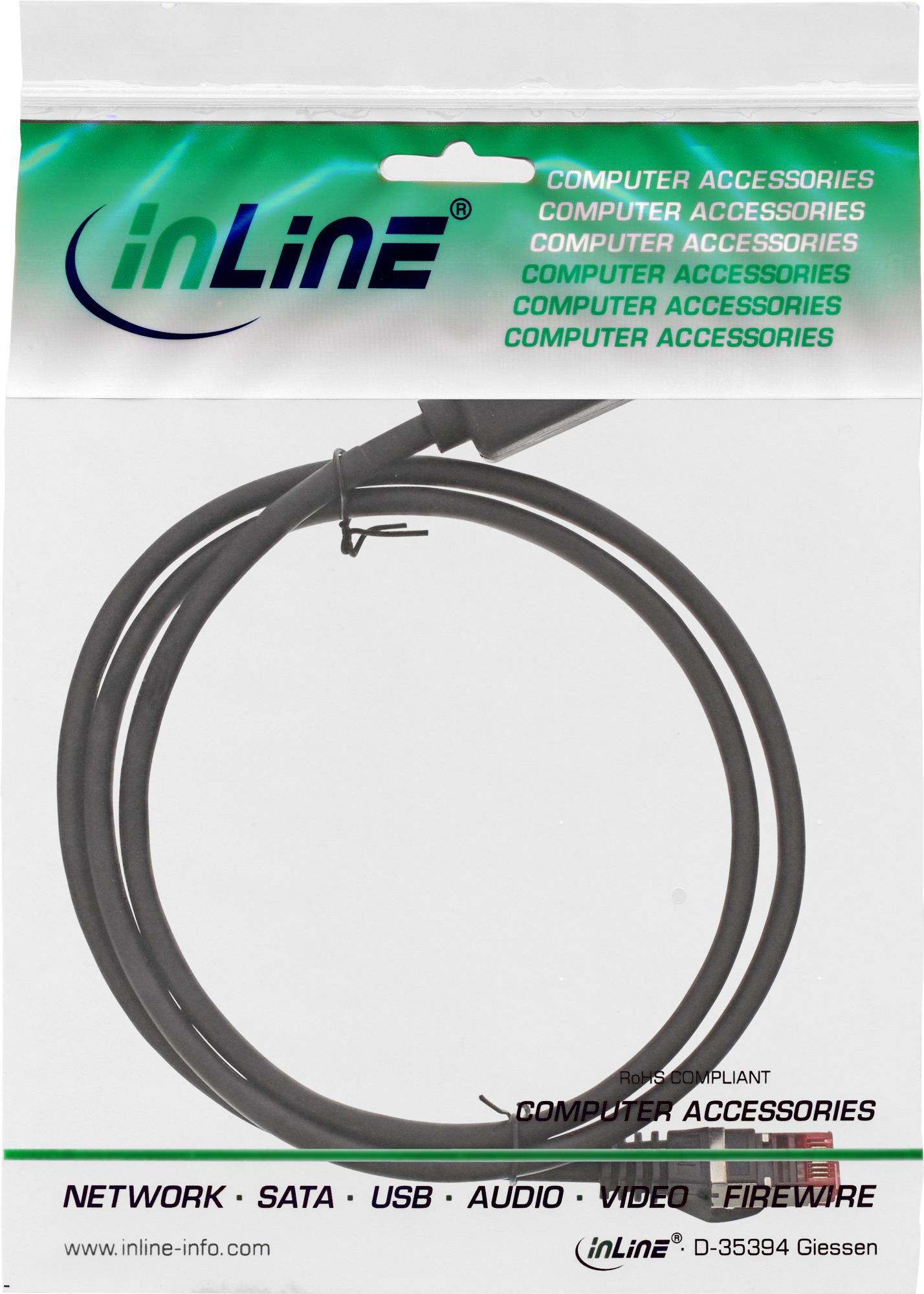 InLine - Patch-Verlängerungskabel - RJ-45 (M) zu RJ-45 (W) - 1,0m - SFTP, PiMF - CAT 6 - halogenfrei, geformt, ohne Haken, robust - Schwarz (Packung mit 50) (B-76911X)