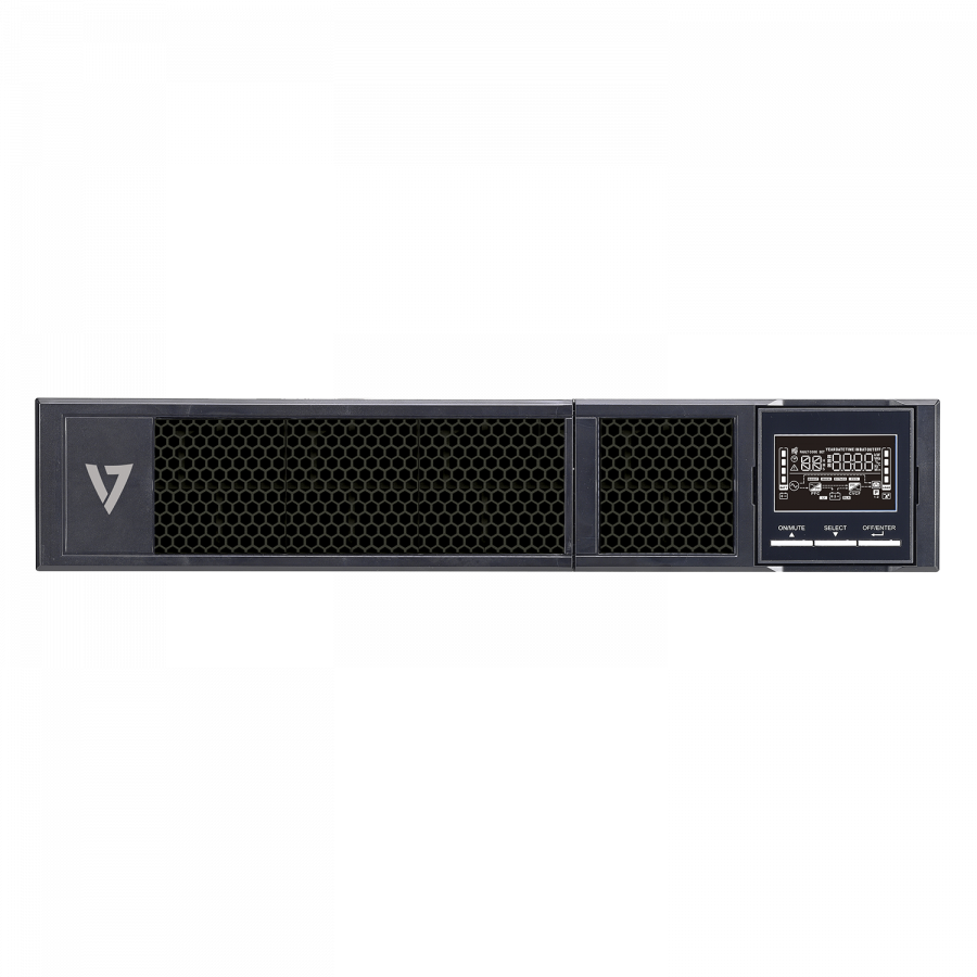 V7 UPS2URM3000DC-NC-1E. USV-Topologie: Doppelwandler (Online), Ausgangskapazität: 3 kVA, Ausgangsleistung: 3000 W. AC-Steckertypen: BS 1363, C13-Koppler, C19-Koppler, Stecker: C14-Koppler, Anzahl der AC-Ausgänge: 8 AC-Ausgänge. Akku-/Batterietechnologie: Plombierte Bleisäure (VRLA), Batteriekapazität: 9 Ah, Akku-/Batteriespannung: 12 V. Formfaktor: Tower, Produktfarbe: Schwarz, Rack-Kapazität: 2U. Breite: 438 mm, Tiefe: 630 mm, Höhe: 88 mm (UPS2URM3000DC-NC-1E)