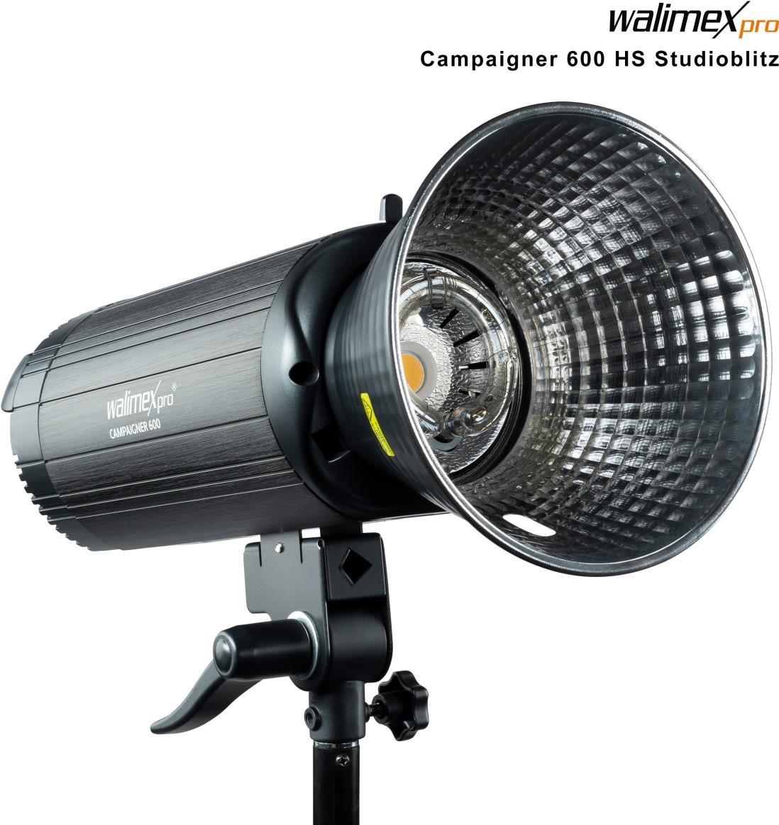 Walimex pro Campaigner 600 HS Set Single mit Integriertem 2.4 GHz Empfänger, 600 Ws, Schnelle Abbrennzeit, LED-Einstelllicht Und Benutzerfreundliches Bedienpanel, Hochwertiger Aluminium-Finish (10233