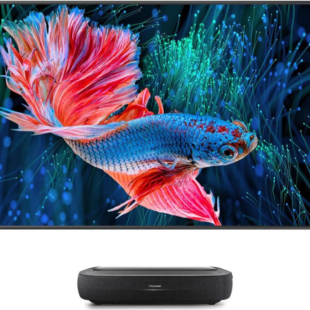 Hisense 100L9HD Laser TV Ultrakurzdistanz Beamer 3.000 Lumen (inkl. ALR Daylightscreen 254,00cm (100") 254cm , HDR+,4k Ultra HD) (100L9HD)