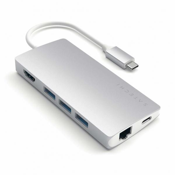 Satechi ST-TCMA2S replicatore di porte e docking station per laptop USB 3.2 Gen 1 [3.1 Gen 1] Type-C Argento (Satechi Aluminum Multi-Port Adapter V2)