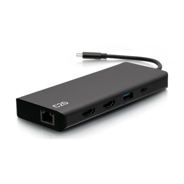 C2G Docking station a doppio schermo 9-in-1 USB-C® con HDMI®, Ethernet, USB, jack audio da 3,5 mm e tecnologia Power Delivery fino a 60W - 4K 30Hz [conforme a TAA] (C2G USB-C 9-in-1 Dual Display Docking)