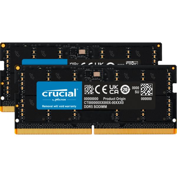 Crucial CT2K32G48C40S5 memoria 64 GB 2 x 32 GB DDR5 4800 MHz (Crucial - DDR5 - kit - 64 GB: 2 x 32 GB - SO-DIMM 262-pin - 4800 MT/s / PC5-38400 - CL40 - 1.1 V - unbuffered - non-ECC)