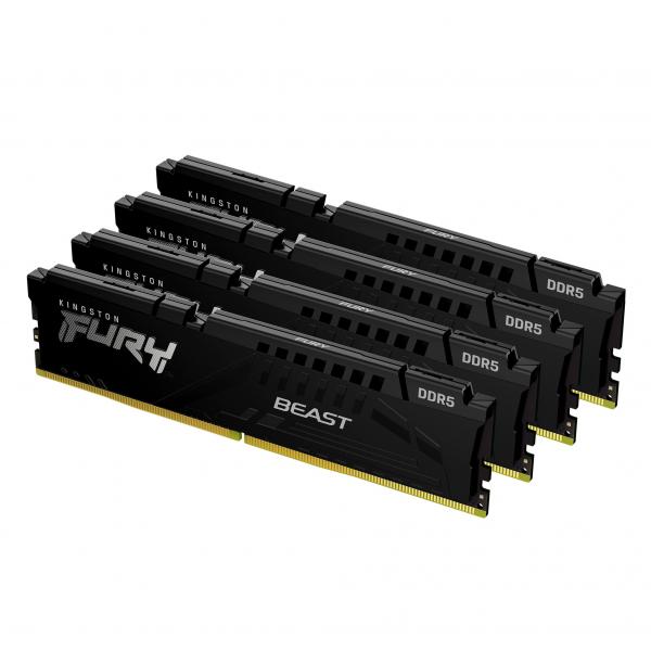 Kingston Technology FURY Beast 128 GB 5200 MT/s DDR5 CL40 DIMM [Kit da 4] Black XMP (Kingston FURY Beast - DDR5 - kit - 128 GB: 4 x 32 GB - DIMM 288-PIN - 5200 MT/s / PC5-41600 - CL40 - 1.25 V - senza buffer - on-die ECC - nero)