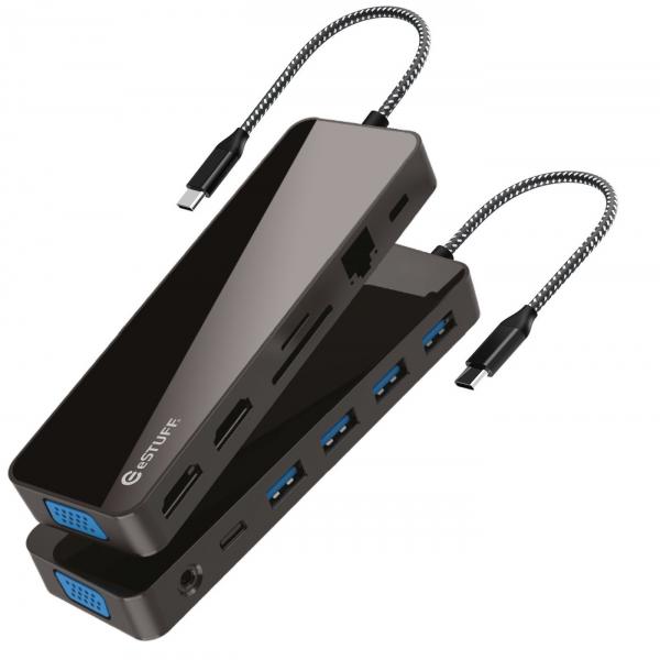 eSTUFF GLB235470 replicatore di porte e docking station per laptop Nero (13 Port mobile dock - Warranty: 60M)