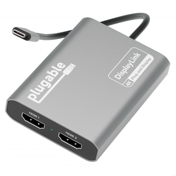 Plugable Technologies USBC-6950M adattatore grafico USB 3840 x 2160 Pixel Argento (Plugable USBC-6950M Portable USB-C to Dual 4K DisplayLink Certified HDMI Adapter)