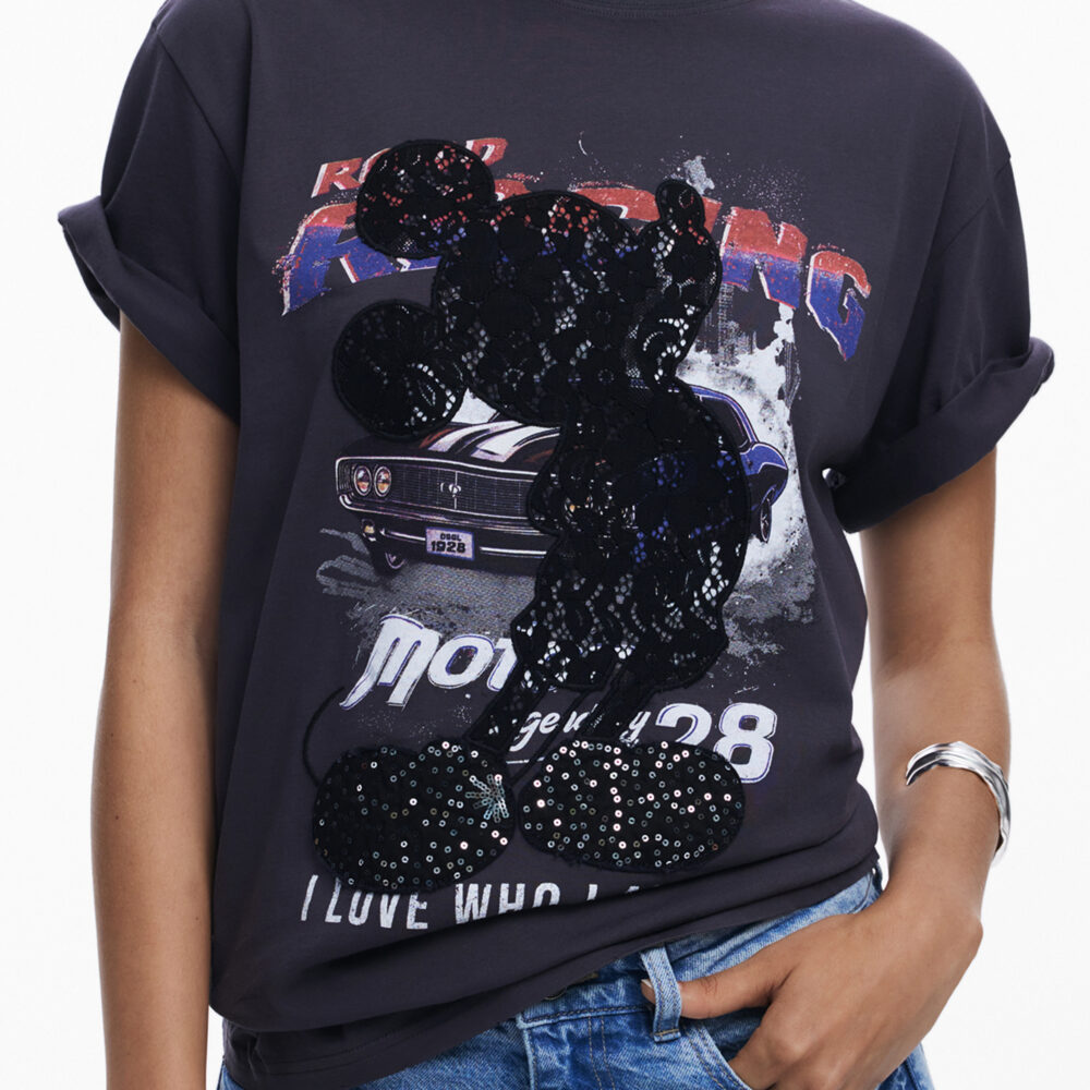 DESIGUAL T-SHIRT MANICHE CORTE DONNA NERO