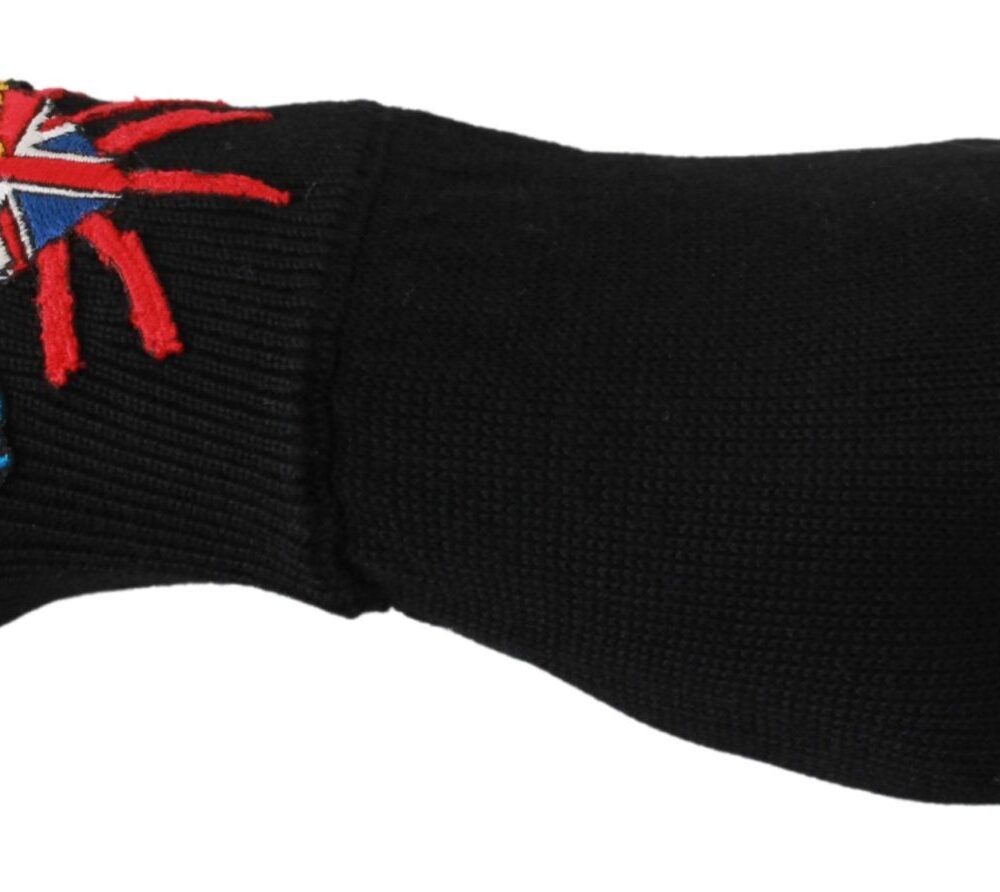 Black #DGLovesLondon Embroidered Wool Gloves