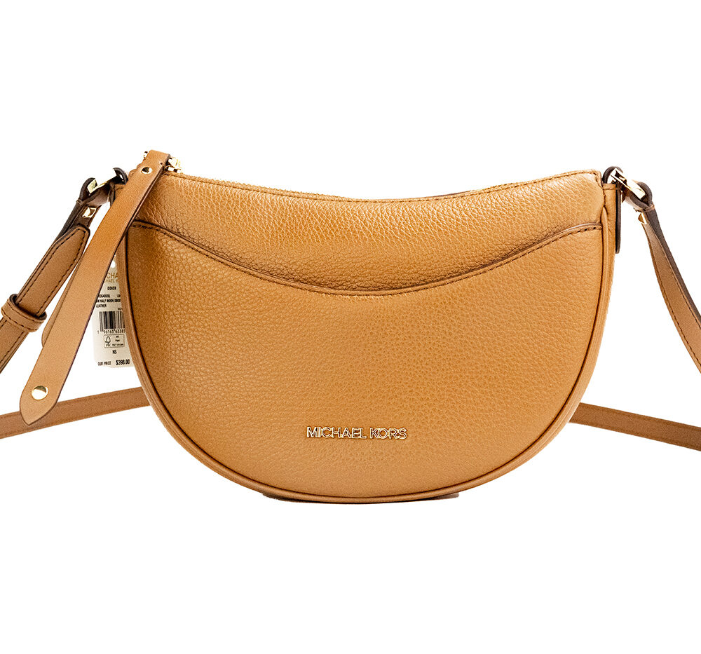 Dover Small Luggage Pebbled Leather Half Moon Crossbody Bag Purse