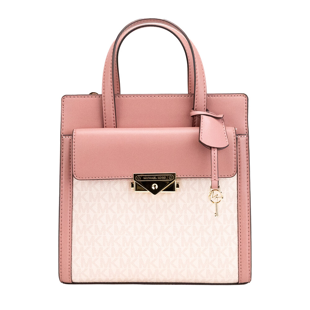 Cece Small Pink PVC North South Flap Tote Crossbody Bag Purse