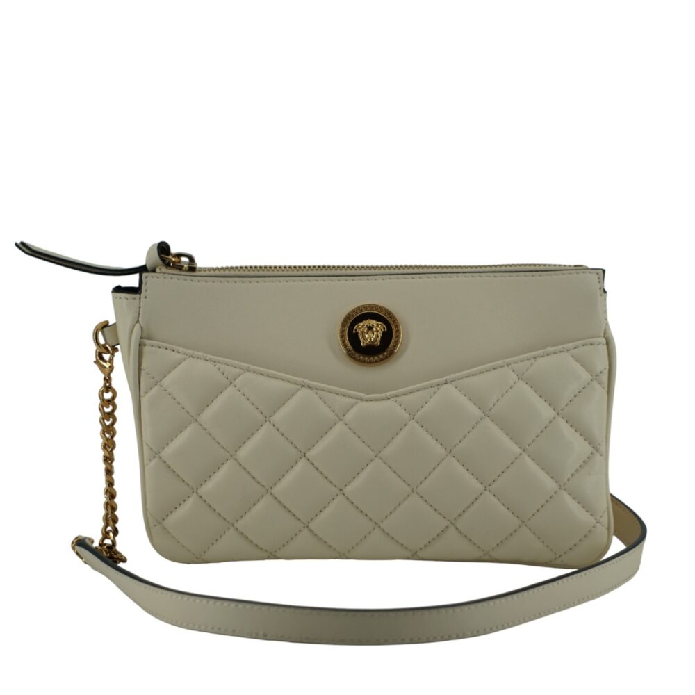 Elegant White Lamb Leather Crossbody Pouch