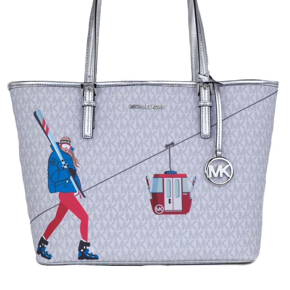Jet Set Girls Print Medium Signature PVC Carryall Shoulder Tote Handbag (Bright White Multi)