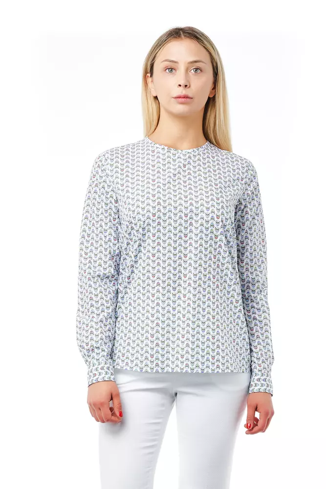 White Cotton Women Blouse with Skull Print