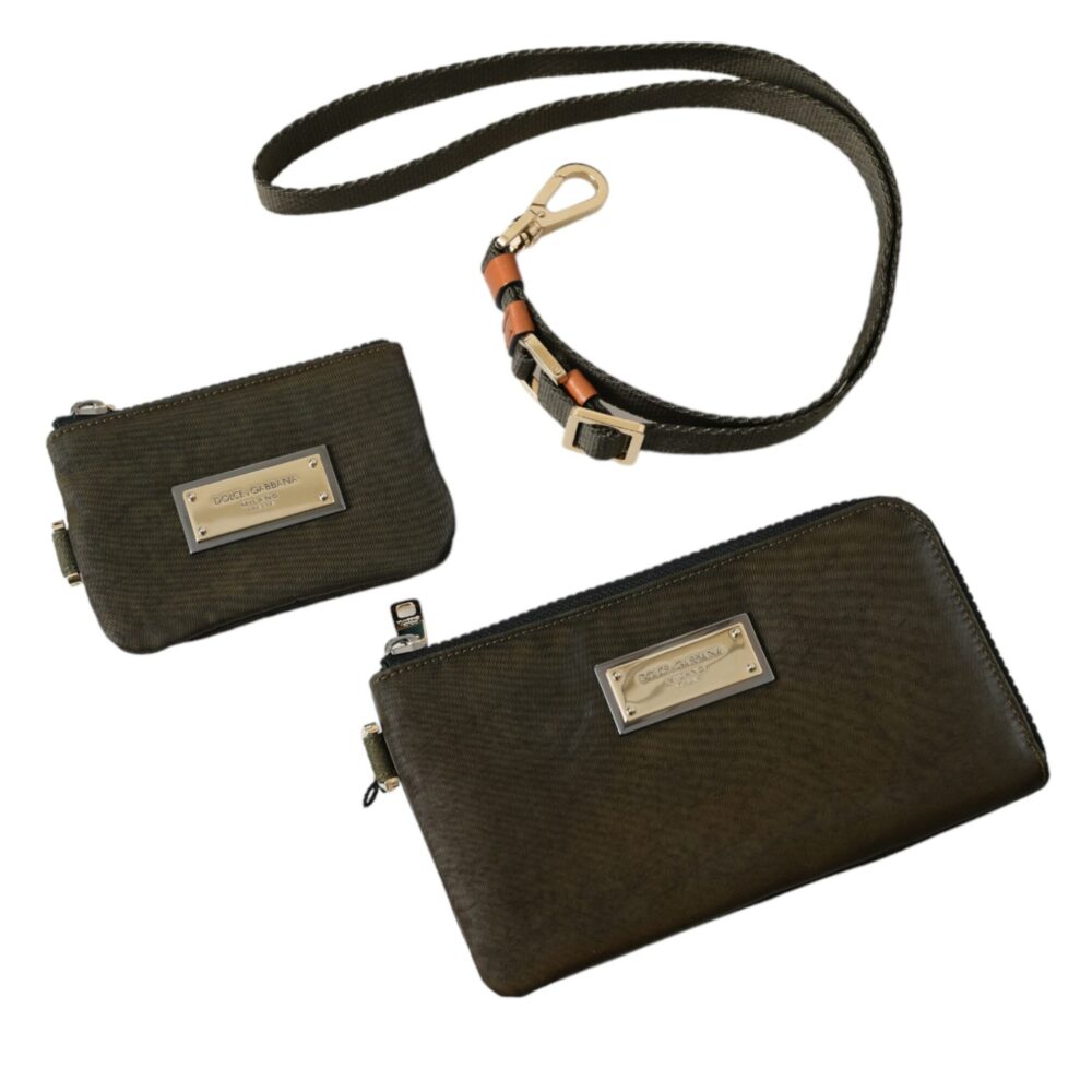 Dark Green Nylon Logo Multifunctional Kit 2 Pcs Set Bags