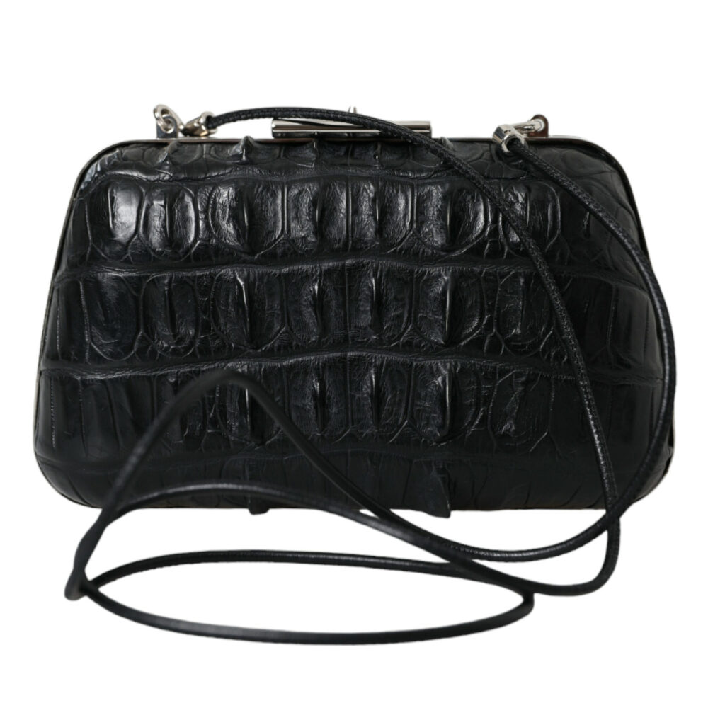 Black Exotic Skin Leather Shoulder Crossbody Box Clutch Bag