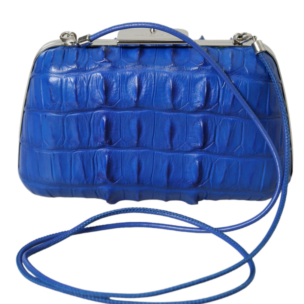 Blue Exotic Skin Leather Shoulder Crossbody Box Clutch Bag