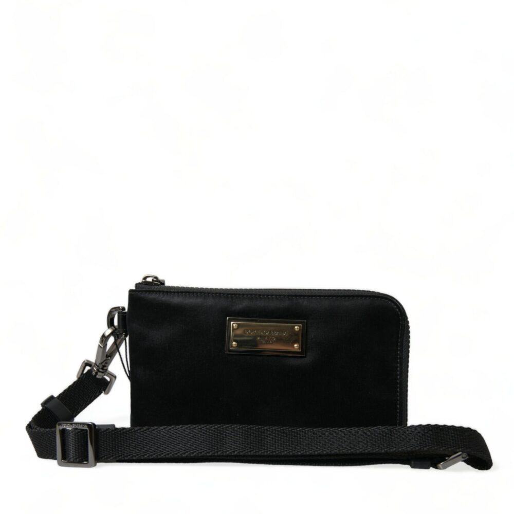 Black Nylon Logo Plaque Keyring Pouch Clutch Bag
